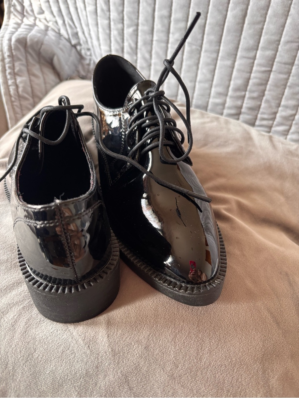 Women's Black Patent Lace-Up Platform Oxfords